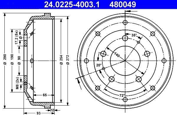 ATE 24.0225-4003.1 - Tambur frana aaoparts.ro