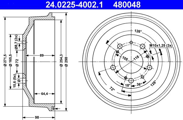 ATE 24.0225-4002.1 - Tambur frana aaoparts.ro