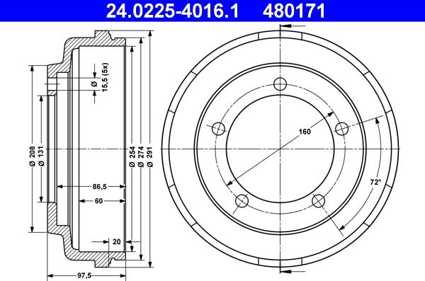 ATE 24.0225-4016.1 - Tambur frana aaoparts.ro