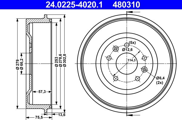 ATE 24.0225-4020.1 - Tambur frana aaoparts.ro