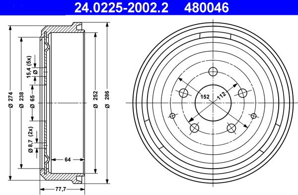 ATE 24.0225-2002.2 - Tambur frana aaoparts.ro