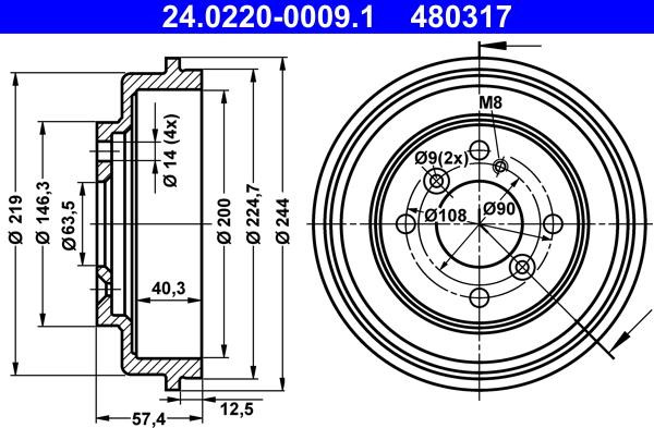 ATE 24.0220-0009.1 - Tambur frana aaoparts.ro