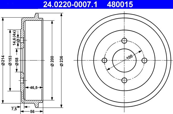 ATE 24.0220-0007.1 - Tambur frana aaoparts.ro