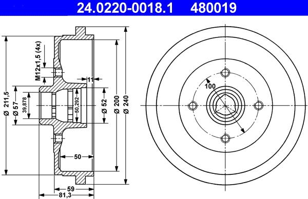 ATE 24.0220-0018.1 - Tambur frana aaoparts.ro