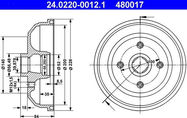 ATE 24.0220-0012.1 - Tambur frana aaoparts.ro