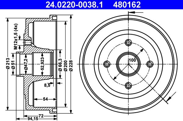 ATE 24.0220-0038.1 - Tambur frana aaoparts.ro