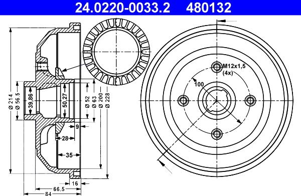ATE 24.0220-0033.2 - Tambur frana aaoparts.ro