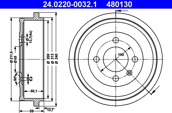 ATE 24.0220-0032.1 - Tambur frana aaoparts.ro