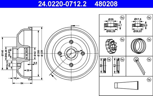 ATE 24.0220-0712.2 - Tambur frana aaoparts.ro