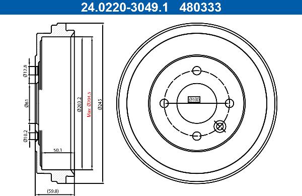 ATE 24.0220-3049.1 - Tambur frana aaoparts.ro