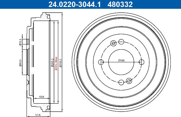 ATE 24.0220-3044.1 - Tambur frana aaoparts.ro