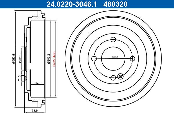 ATE 24.0220-3046.1 - Tambur frana aaoparts.ro