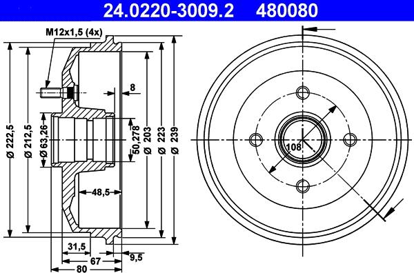 ATE 24.0220-3009.2 - Tambur frana aaoparts.ro