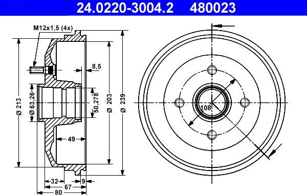 ATE 24.0220-3004.2 - Tambur frana aaoparts.ro