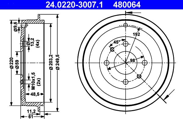 ATE 24.0220-3007.1 - Tambur frana aaoparts.ro
