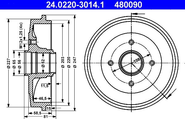 ATE 24.0220-3014.1 - Tambur frana aaoparts.ro