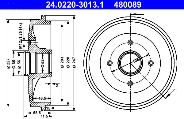 ATE 24.0220-3013.1 - Tambur frana aaoparts.ro
