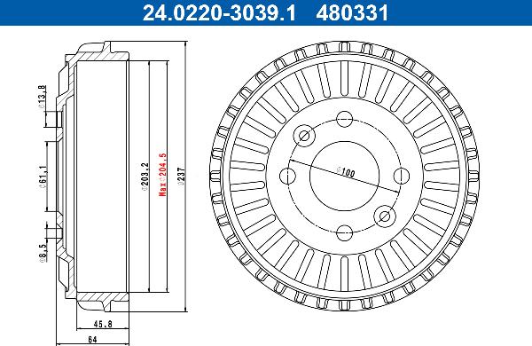 ATE 24.0220-3039.1 - Tambur frana aaoparts.ro