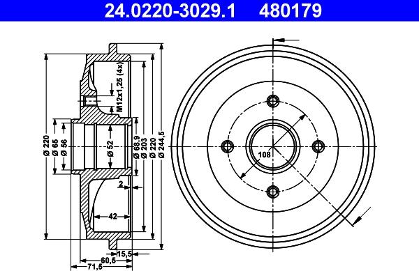 ATE 24.0220-3029.1 - Tambur frana aaoparts.ro