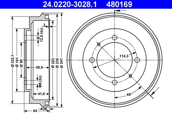 ATE 24.0220-3028.1 - Tambur frana aaoparts.ro