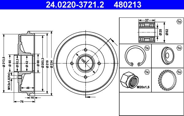 ATE 24.0220-3721.2 - Tambur frana aaoparts.ro