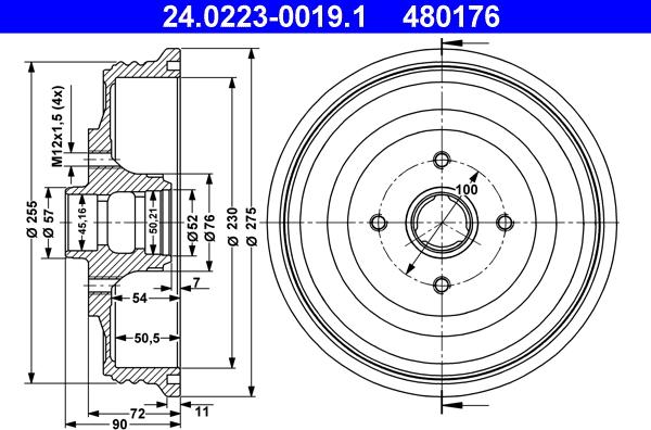 ATE 24.0223-0019.1 - Tambur frana aaoparts.ro