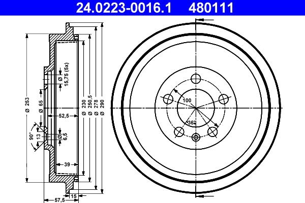 ATE 24.0223-0016.1 - Tambur frana aaoparts.ro