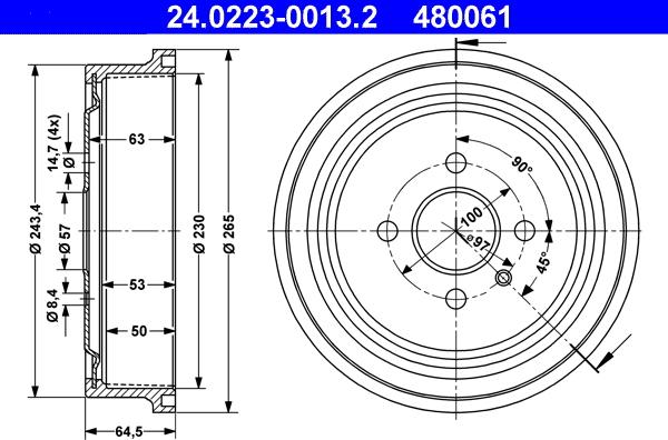 ATE 24.0223-0013.2 - Tambur frana aaoparts.ro