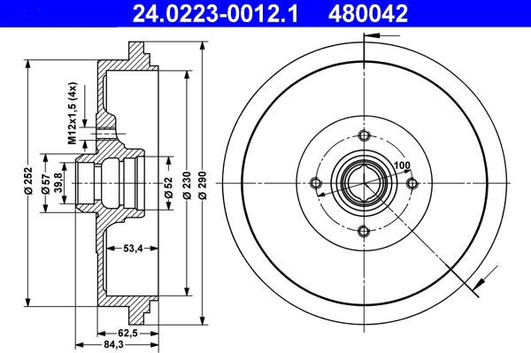 ATE 24.0223-0012.1 - Tambur frana aaoparts.ro