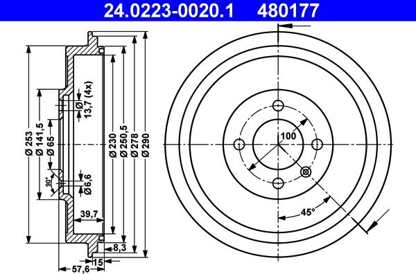 ATE 24.0223-0020.1 - Tambur frana aaoparts.ro