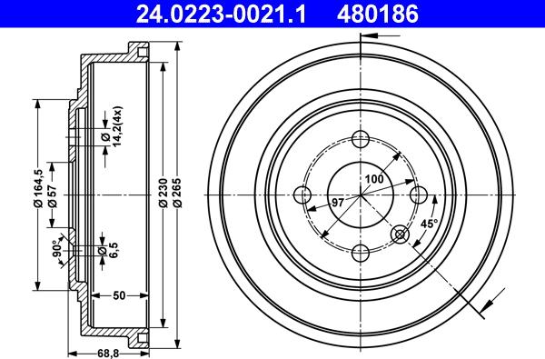 ATE 24.0223-0021.1 - Tambur frana aaoparts.ro