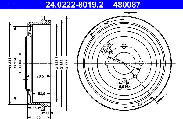 ATE 24.0222-8019.2 - Tambur frana aaoparts.ro
