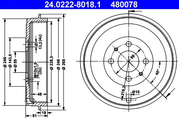 ATE 24.0222-8018.1 - Tambur frana aaoparts.ro