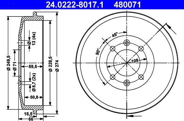 ATE 24.0222-8017.1 - Tambur frana aaoparts.ro