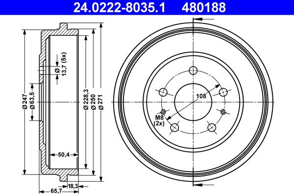 ATE 24.0222-8035.1 - Tambur frana aaoparts.ro