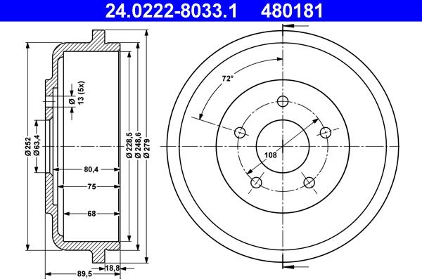 ATE 24.0222-8033.1 - Tambur frana aaoparts.ro