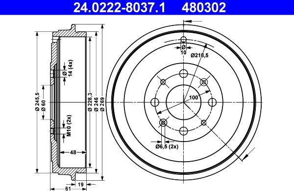 ATE 24.0222-8037.1 - Tambur frana aaoparts.ro