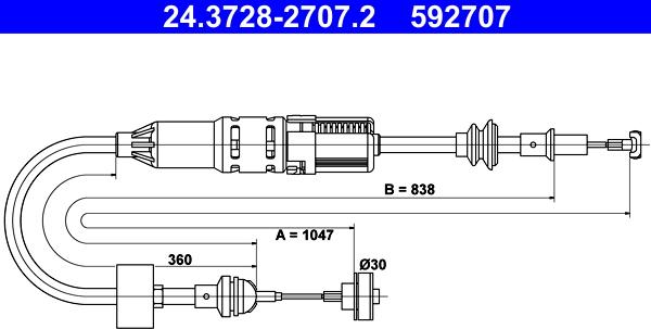 ATE 24.3728-2707.2 - Cablu ambreiaj aaoparts.ro