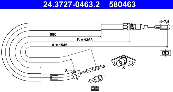 ATE 24.3727-0463.2 - Cablu, frana de parcare aaoparts.ro