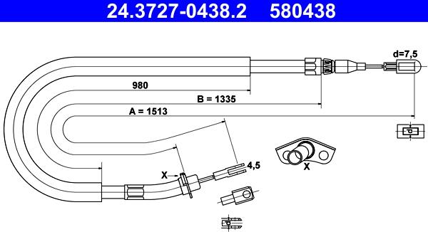 ATE 24.3727-0438.2 - Cablu, frana de parcare aaoparts.ro