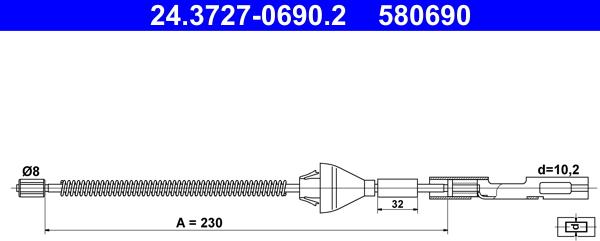 ATE 24.3727-0690.2 - Cablu, frana de parcare aaoparts.ro