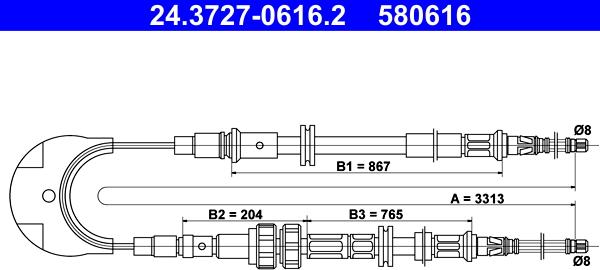 ATE 24.3727-0616.2 - Cablu, frana de parcare aaoparts.ro