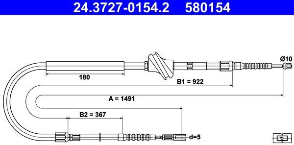 ATE 24.3727-0154.2 - Cablu, frana de parcare aaoparts.ro