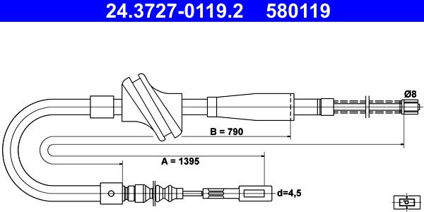 ATE 24.3727-0119.2 - Cablu, frana de parcare aaoparts.ro