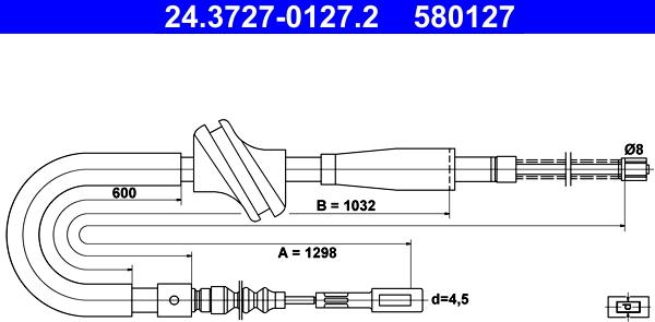 ATE 24.3727-0127.2 - Cablu, frana de parcare aaoparts.ro