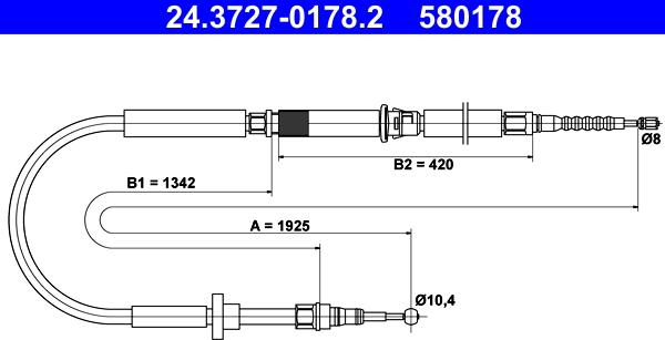 ATE 24.3727-0178.2 - Cablu, frana de parcare aaoparts.ro