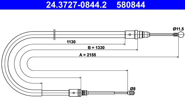 ATE 24.3727-0844.2 - Cablu, frana de parcare aaoparts.ro