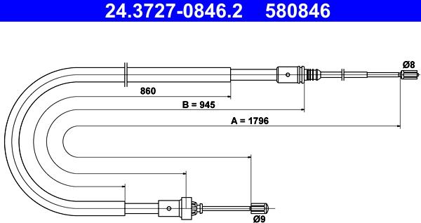 ATE 24.3727-0846.2 - Cablu, frana de parcare aaoparts.ro