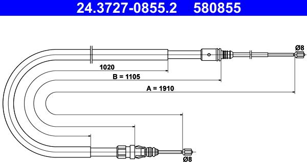 ATE 24.3727-0855.2 - Cablu, frana de parcare aaoparts.ro