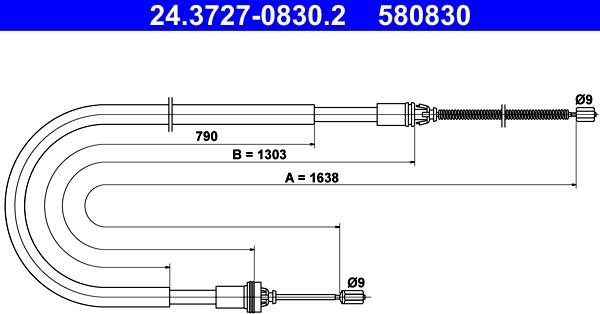 ATE 24.3727-0830.2 - Cablu, frana de parcare aaoparts.ro